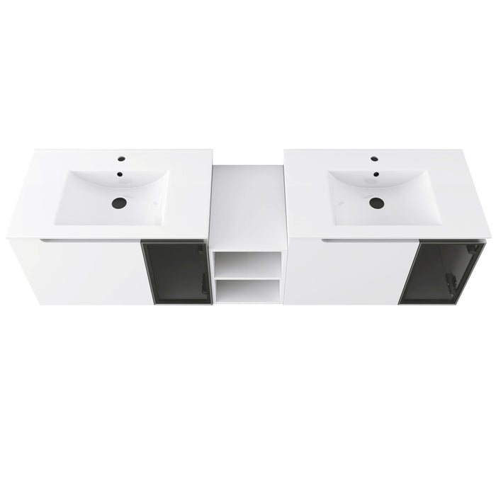 Wall Mounted Bathroom Vanity With Sink, Soft Close Doors, Cabinet & Half Door