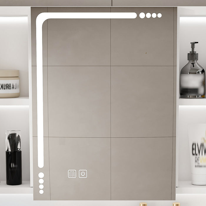 Wall Mounted Bathroom Mirror Cabinet With LED Lights, Anti Fog & Explosion Proof, Touch Control Medicine Cabinet, 3 Color Lighting - White