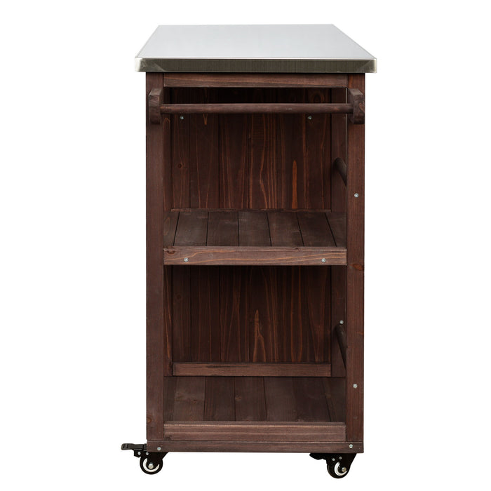 Outdoor Kitchen Island Prep Station With Lockable Wheels, Ample Storage, Towel & Spice Racks