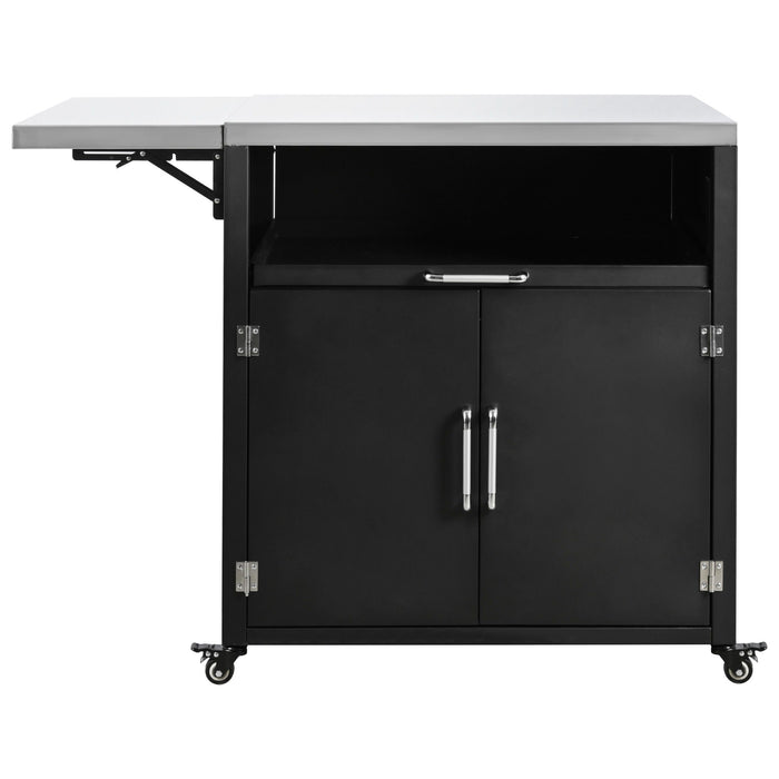 Versatile Outdoor Cabinet With Folding & Expandable Work Surfaces, Ample Storage Space, And Lockable Wheels - Matte Black