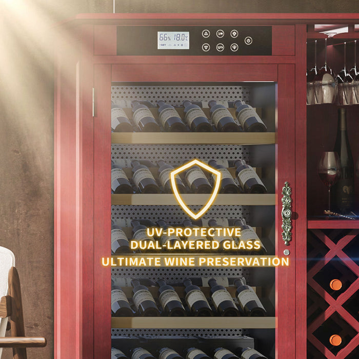 69 Bottle Wine Fridge With Touch Control, LED Lighting, Humidity Regulation - Cherry