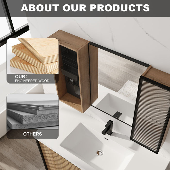 41.6" Wall Mounted Bathroom Cabinet With Adjustable Shelves Storage Cabinet - Imitative Oak