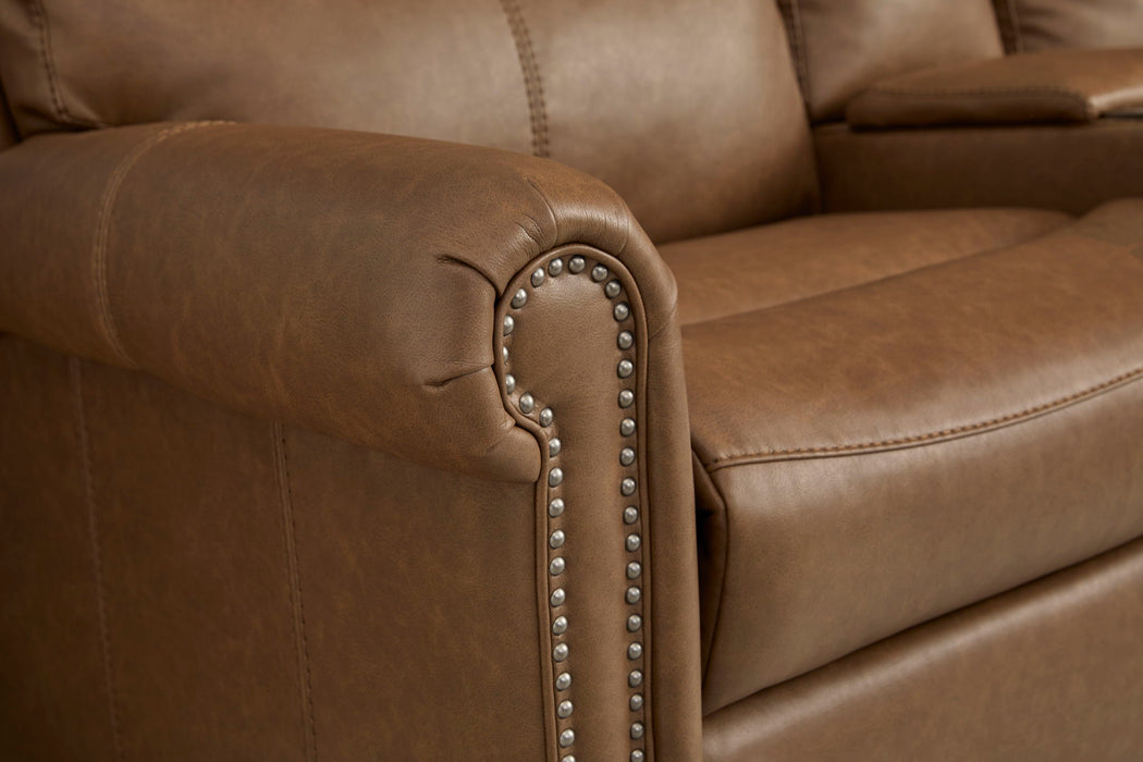 Bernard - Power Reclining Sofa With Console, Power Headrests & Lumbar, Nailhead Trim