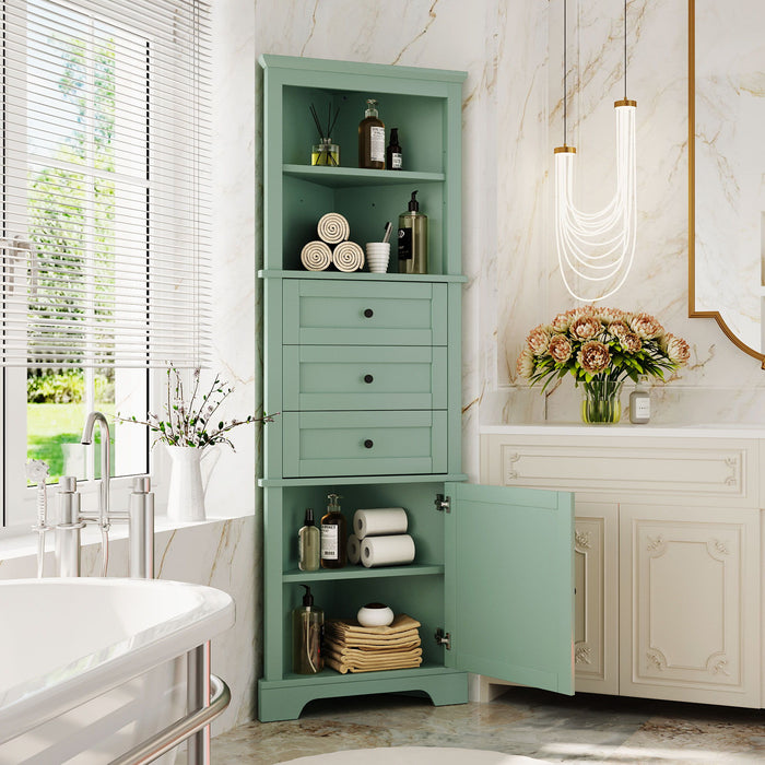 Tall Storage Cabinet With 3 Drawers And Adjustable Shelves For Bathroom