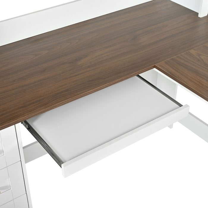 Space Saving L-Shaped Computer Desk With Keyboard Tray & Charging Stations