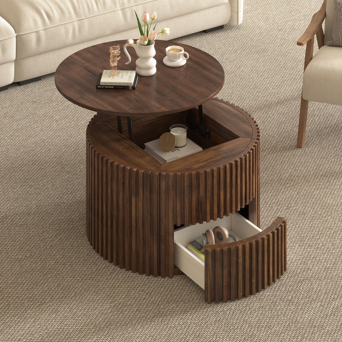 Round Lift Top Coffee Table With Hidden Storage For Living Room