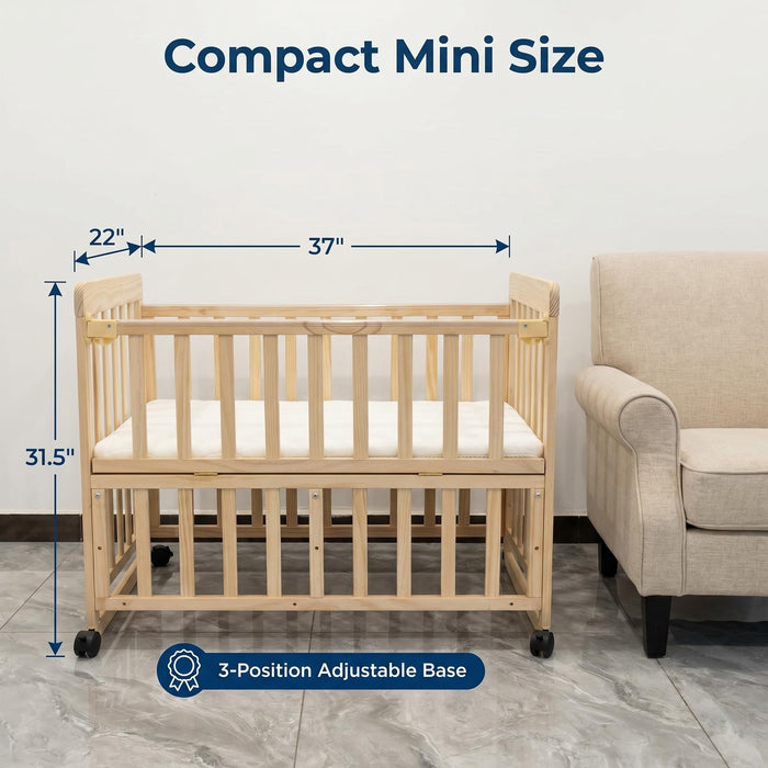 Portable Bedside Bassinet With 3 Adjustable Heights, Mini Crib For Newborns - Natural Wood