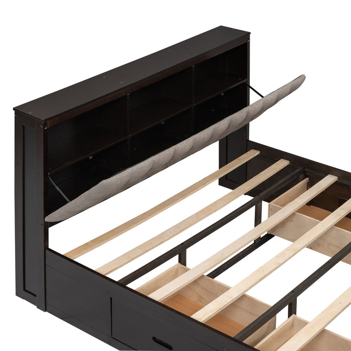 Platform Bed With Storage Headboard, Shoe Rack And 4 Drawers