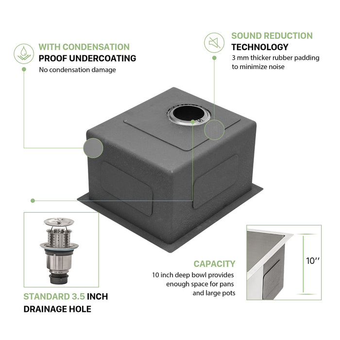 Modern Undermount Stainless Steel Kitchen Sink 16 Gauge, Deep Single Bowl