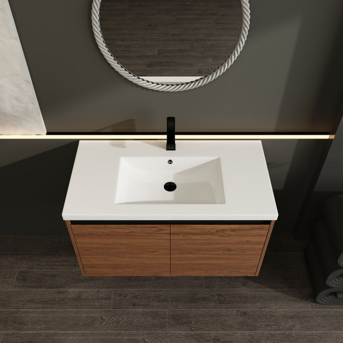 Bathroom Vanity Set With Resin Countertop Sink And 2 Doors, Engineered Wood