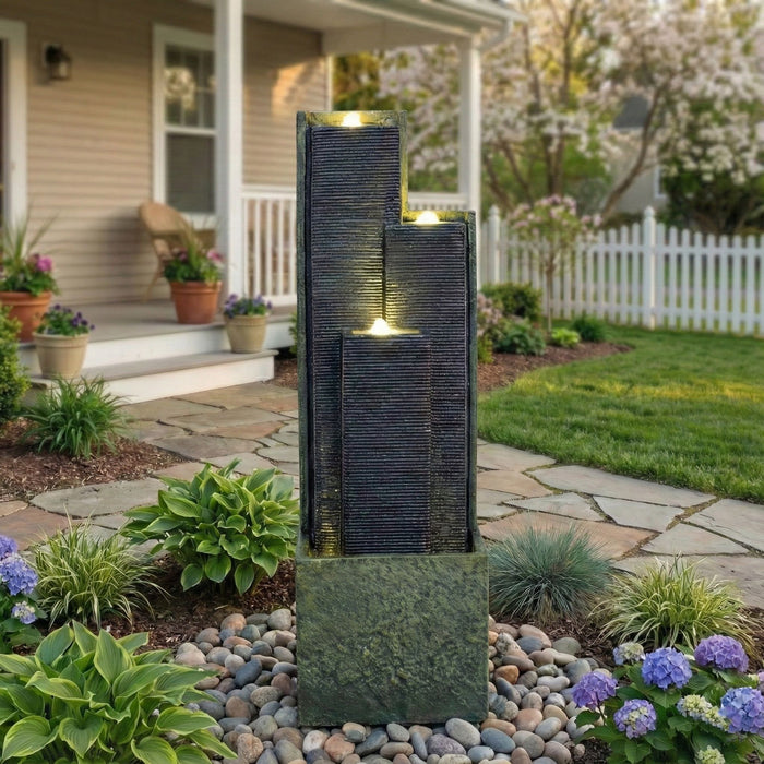 3 Tier Waterfall Fountain With LED Lights - Gray
