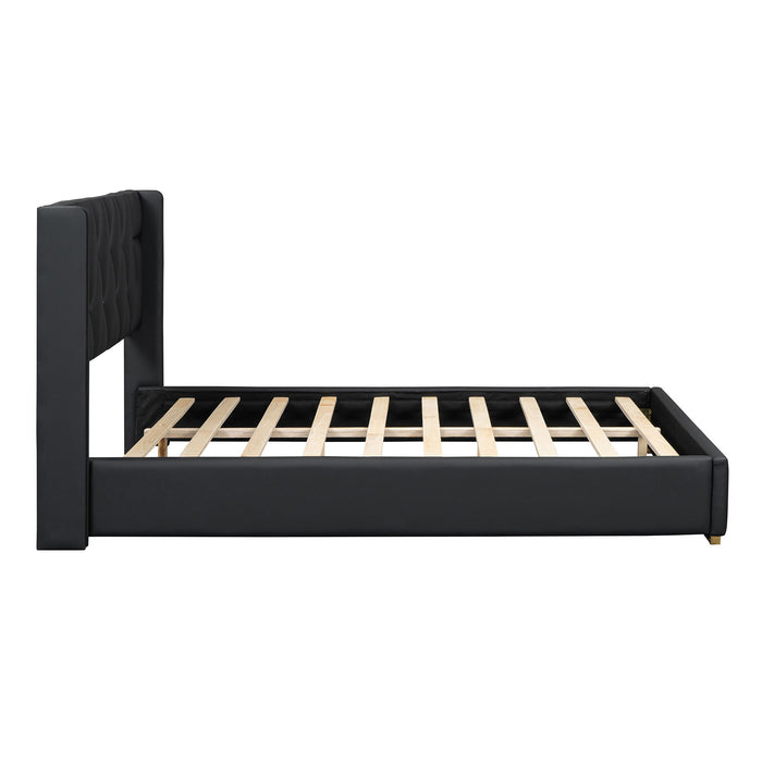 Upholstered Platform Bed With Strips - Black