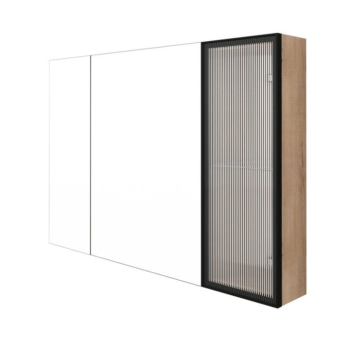 Wall Mounted Bathroom Mirror Cabinet With Soft Close Door, Adjustable Shelves - Imitative Oak