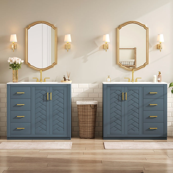 Modern Bathroom Vanity With Ceramic Sink, Freestanding Set With Drawers And Soft-Closing Doors