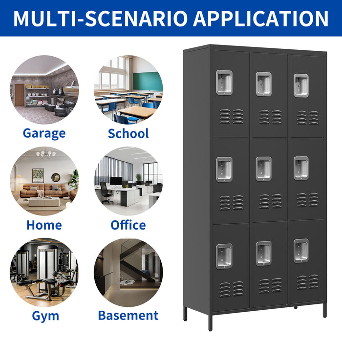 9 Door Lockers With Lock For Secure Storage And - Black