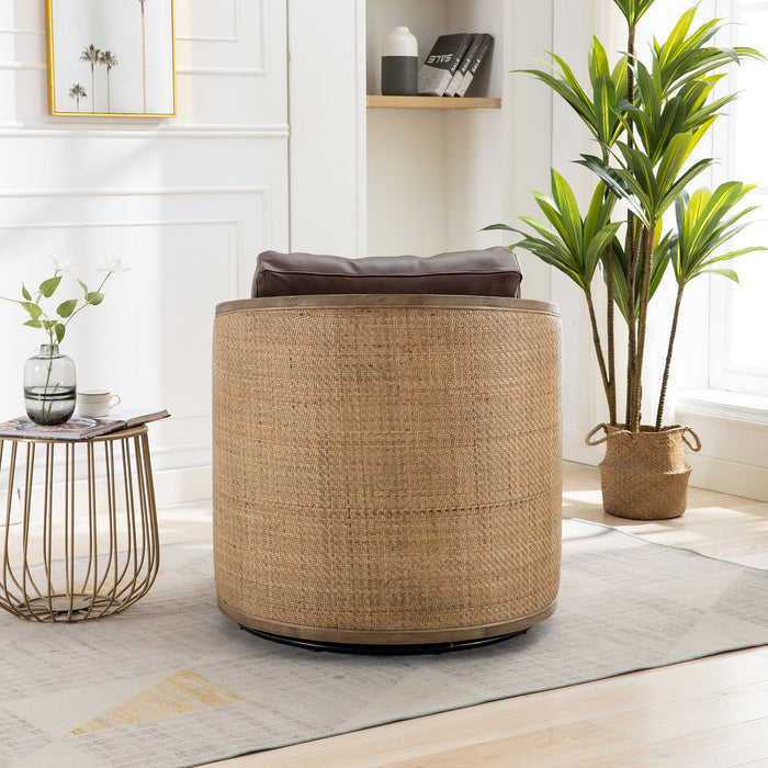 Barrel, Comfy Round Accent Sofa Chair With 360 Degree Swivel, Leisure Arm