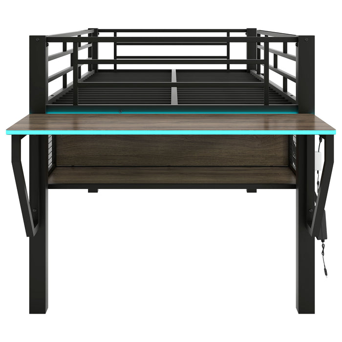 Gaming - Twin Loft Bed With Desk And LED - Black
