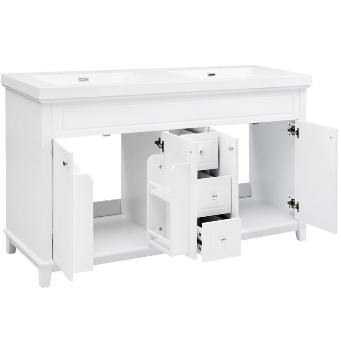 Bathroom Vanity With Double Sinks, 3 Drawers & 4 Doors, Soft Close, All Open Back Design - White