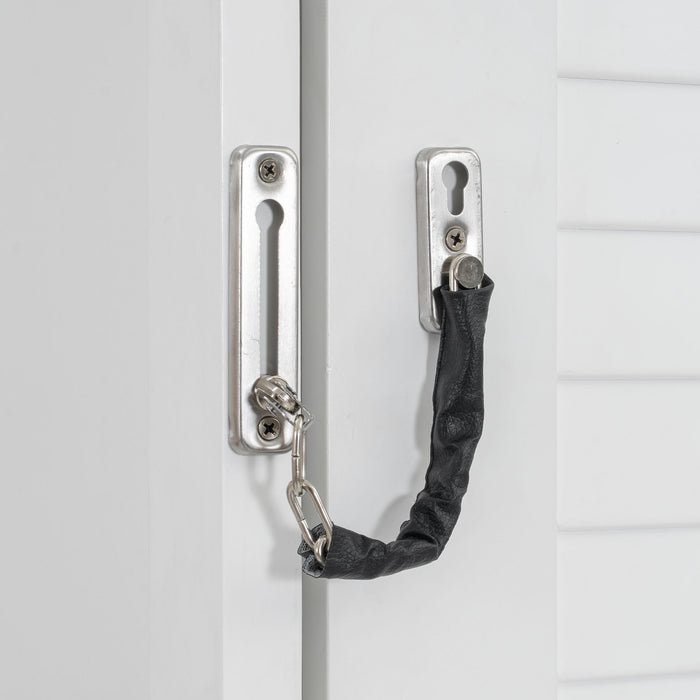 Queen Size Murphy Bed With Louvered Design And Multiple Storage Shelves - White