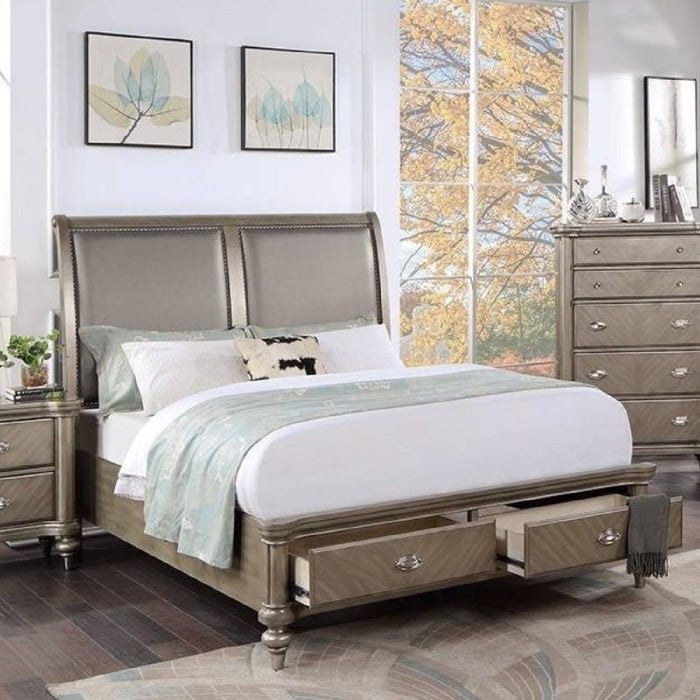 Bed With 2 Panel Upholstered Headboard And Footboard Drawers