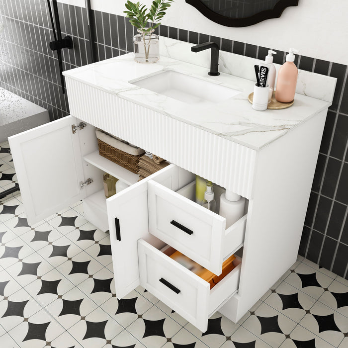 Bathroom Vanity Set, Fluted Cabinet, Soft Close Doors & Drawers - White