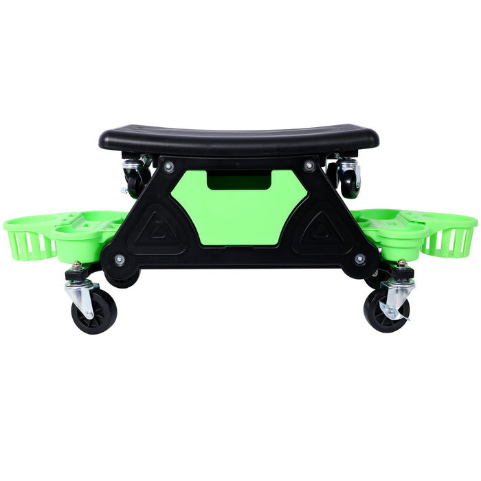 Rolling Detailing Creeper Seat With Wheels, Removable Tool Trays, 300 Lbs Capacity - Green