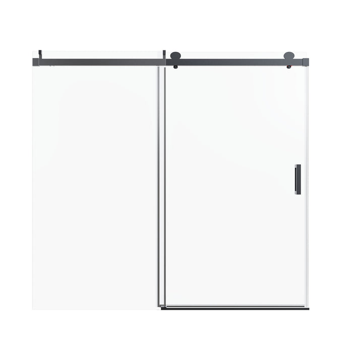 Frameless Single Sliding Soft Close Shower Doors, 3 / 8" Tempered Glass Reversible Installatio