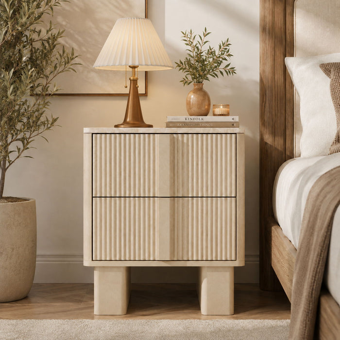 Nightstand With Charging Station And 2 Storage Drawers