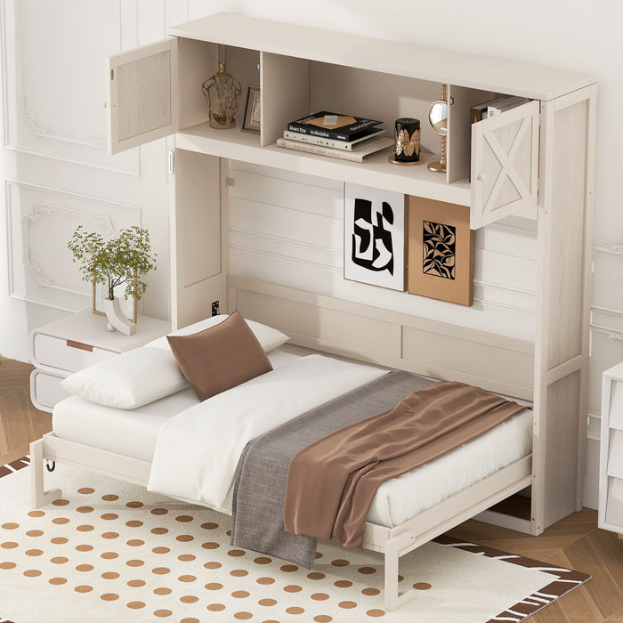 Rustic Casual Murphy Bed With Storage Cabinets