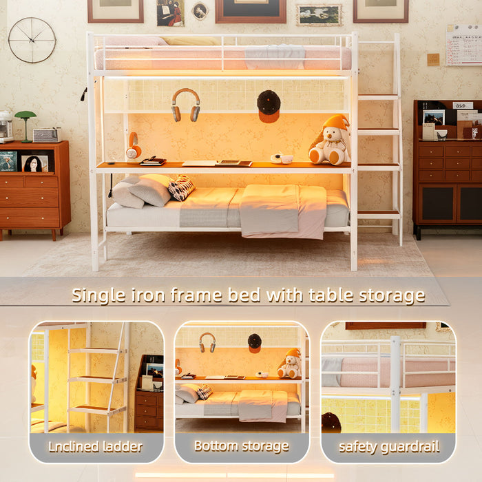 Bunk Bed With Built In Desk And LED Lighting