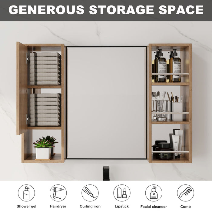 39.4" Wall Mounted Bathroom Cabinet With Storage And - Imitative Oak