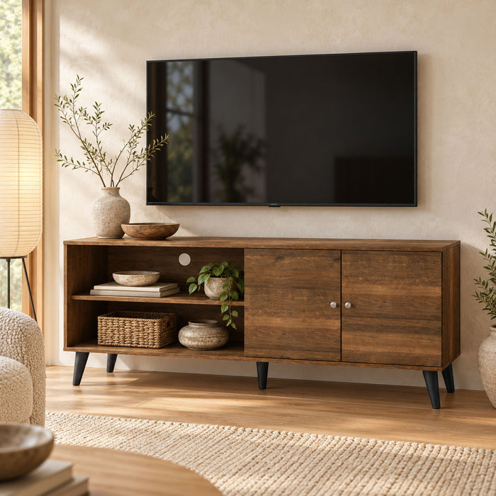 Amidon - TV Stand, With 2 Storage Shelves And 1 Cabinet