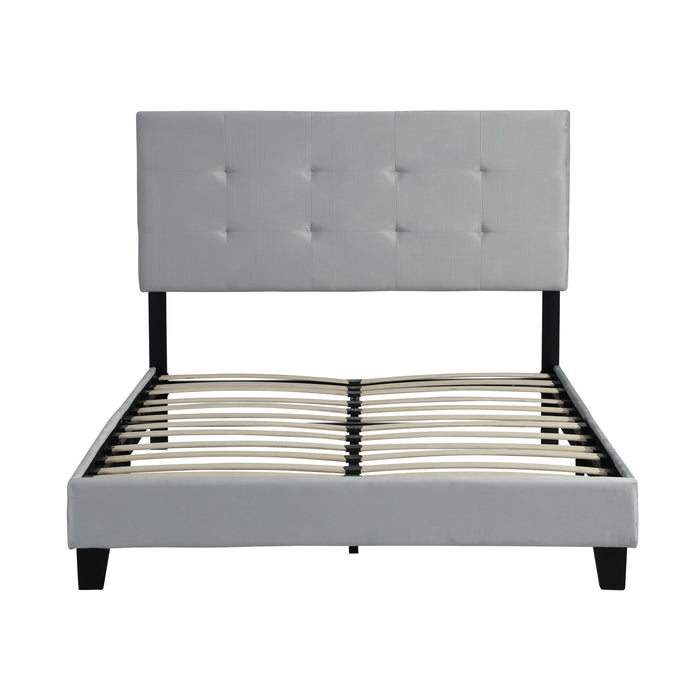 Full Size Upholstered Platform Bed Frame With Tufted Headboard, Strong Wood Slat Support - Gray