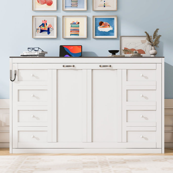 Murphy Bed With LED Light, Foldable Wall Bed Cabinet