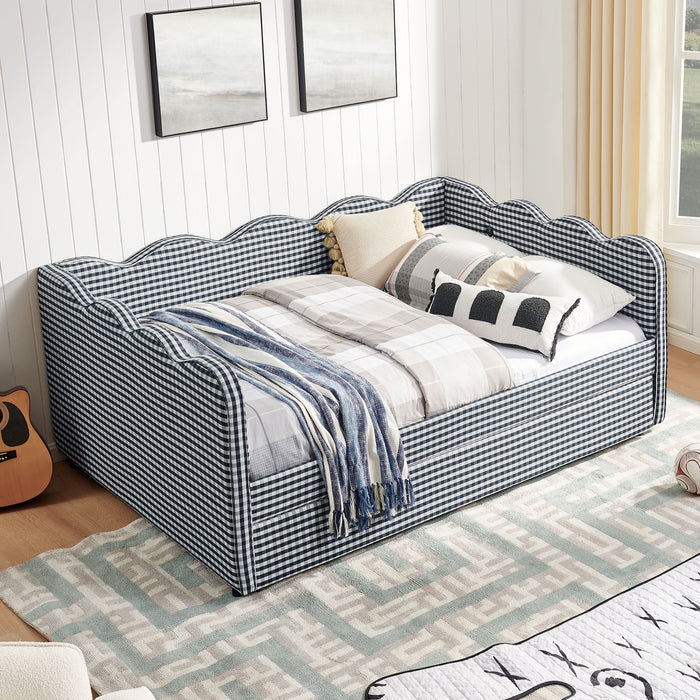 Gingham Daybed With USB Charging Port, Wave-Shaped Design