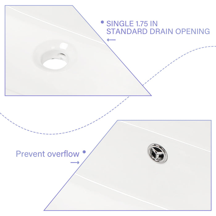 Modern Ceramic Rectangular Wall Mounted Bathroom Sink With Faucet Hole & Overflow