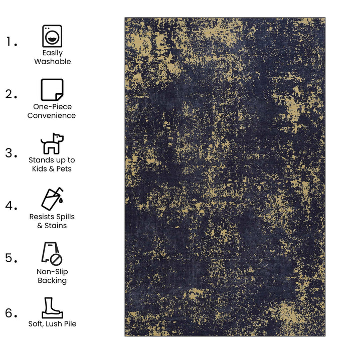 Maval - 8' X 10' Washable Area Rug - Black / Gold