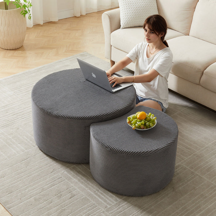 Modern Upholstered Round Coffee Table For Living Room (Set of 2)