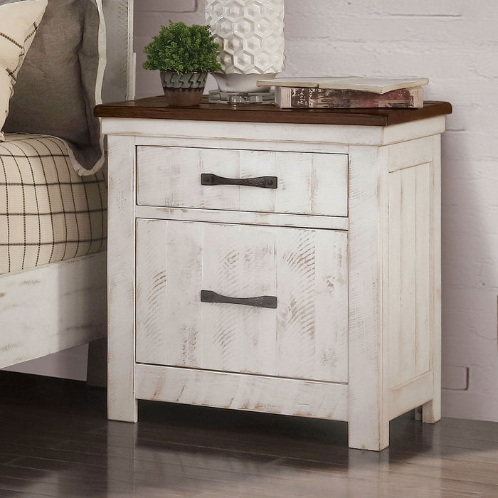 2 Drawer Nightstand With Brass Arch Pulls, Bedroom Furniture - Brown / Distressed White / Walnut