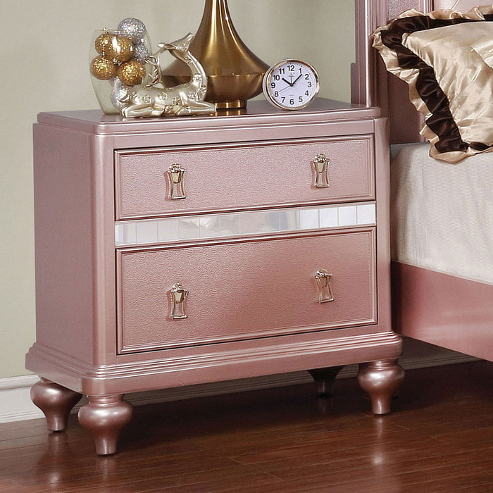 Nightstand With Mirror Accent Panels, 2 Drawer Design - Rose Gold