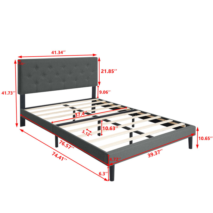 Modern Upholstered Platform Bed Frame With Button Tufted Linen Fabric Headboard