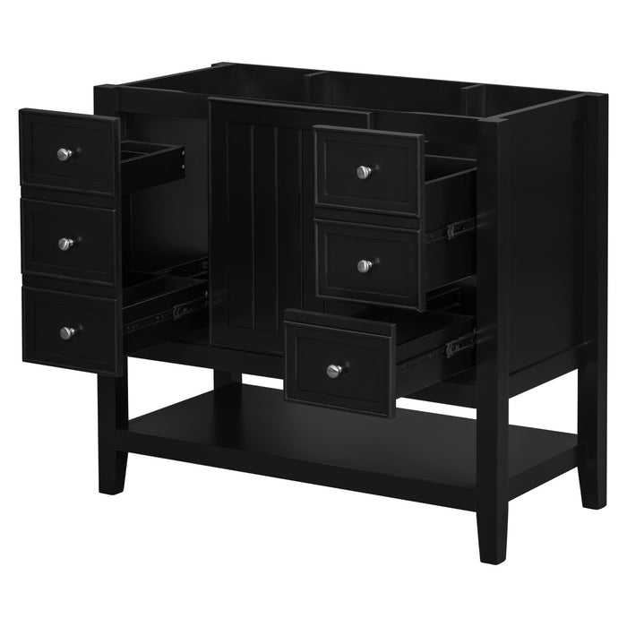 36" Bathroom Vanity Base With 2 Cabinet And 3 Drawers - Black