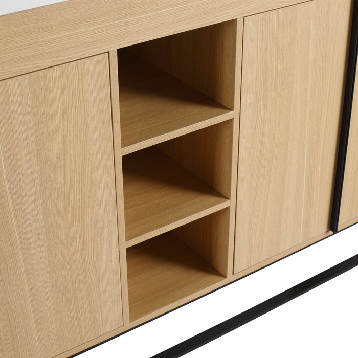 58" Freestanding Bathroom Cabinet With 4 Soft Close Doors & 3 Open Racks (Vanity Only, No Sink) - Oak