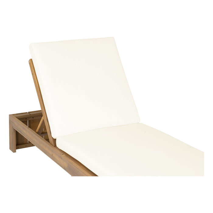Adjustable Outdoor Chaise Lounge Patio Recliner - Beige / Light Teak