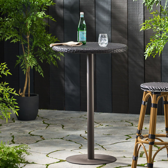 Outdoor Round Rattan Bar Table With Iron Frame - Multi Brown