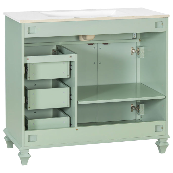 Modern Bathroom Vanity With Sink, 3 Drawers & 2 Doors