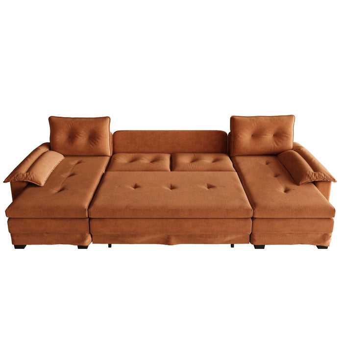 U-Shaped Sleeper Sofa With Pull Out Bed, Removable Armrests & USB Ports For Living Room