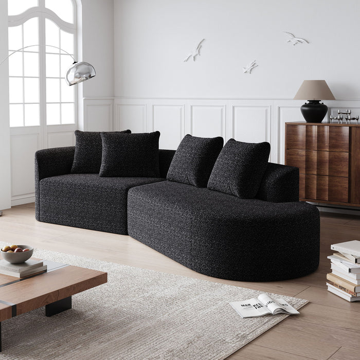 Upholstered Oversized Sectional Sofa, 4 Seater Extra Deep & Wide Curved Cloud Couch With 4 Throw Pillows For Living Room - Black