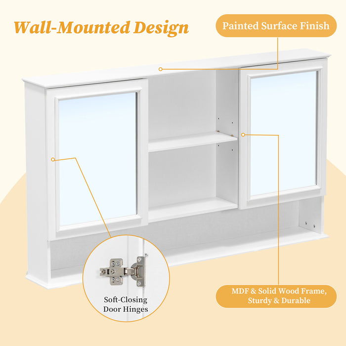 Wall Mounted Bathroom Medicine Cabinet With Double Mirrored Doors