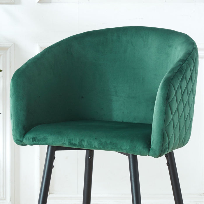 Counter Height Bar Stool, Metal Legs, Velvet Upholstered For Pub, Restaurant, Kitchen Island (Set of 2) - Black / Green